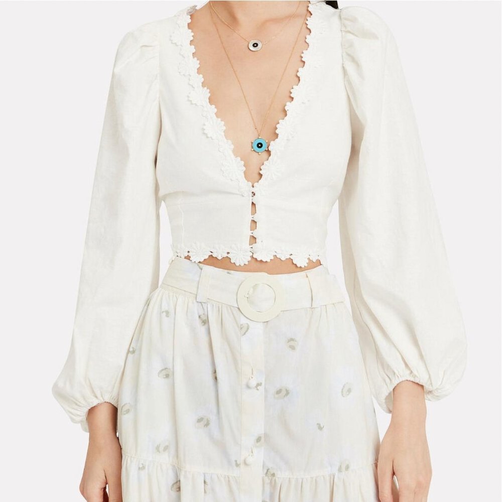 For Love and Lemons Macaroon Linen-Blend Blouse
